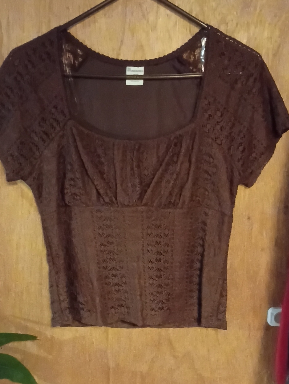 No Boundaries Brown Lace Scoop Neck Short Sleeve Top